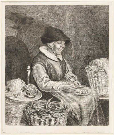 Coclers, L B, Vanha nainen kastamassa papuja (1780, Rijksmuseum Amsterdam). tekijältä Louis Bernard Coclers