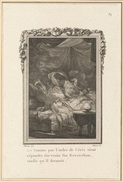Nälänhätä Ceresin käskystä levittää myrkkyään Eresicthonille hänen nukkuessaan tekijältä Louis Binet after Jean Michel Moreau