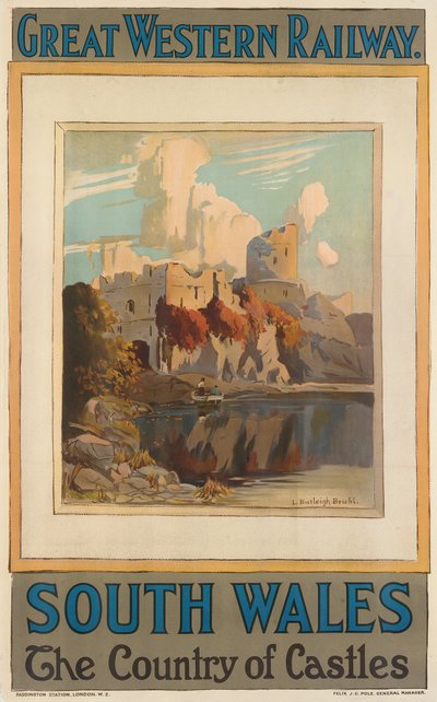 "South Wales", juliste, joka mainostaa Great Western Railwayä (väri litho) tekijältä Louis Burleigh Bruhl