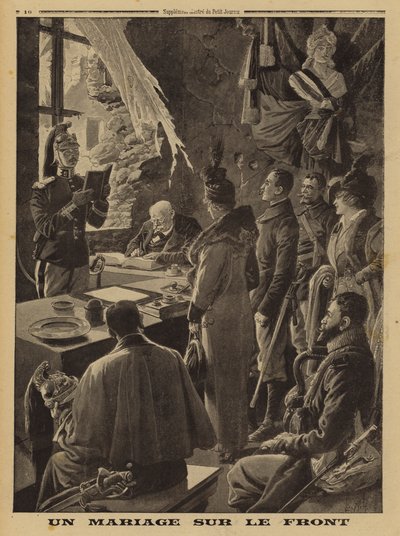Avioliitto rintamalla, Hauteville, Arras, Ranska, ensimmäinen maailmansota tekijältä Louis Charles (after) Bombled