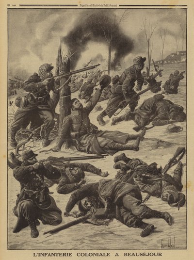 Ranskan siirtomaa-jalkaväki taistelee Beausejourissa, ensimmäinen maailmansota tekijältä Louis Charles (after) Bombled