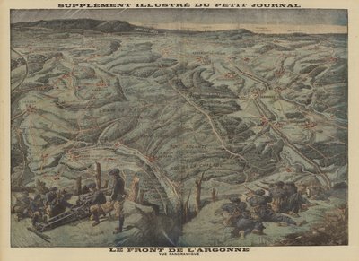 Panoraamanäkymä länsirintaman Argonne Forestin mestariin, ensimmäinen maailmansota tekijältä Louis Charles (after) Bombled