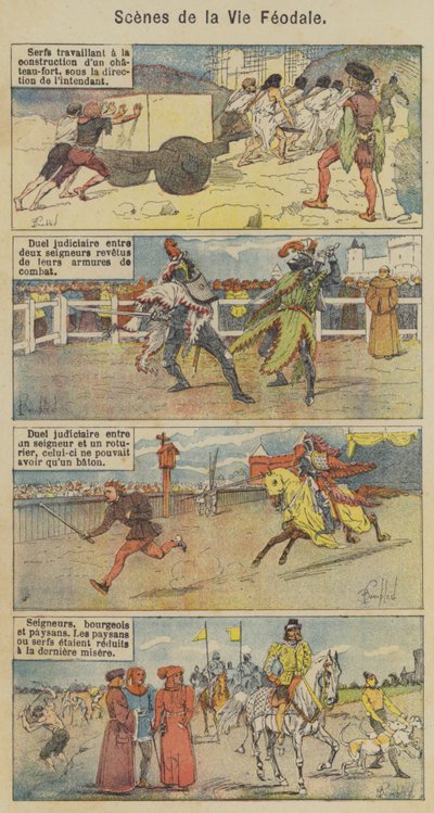 Scenes de la Vie Feodale (väri litho) tekijältä Louis Charles (after) Bombled