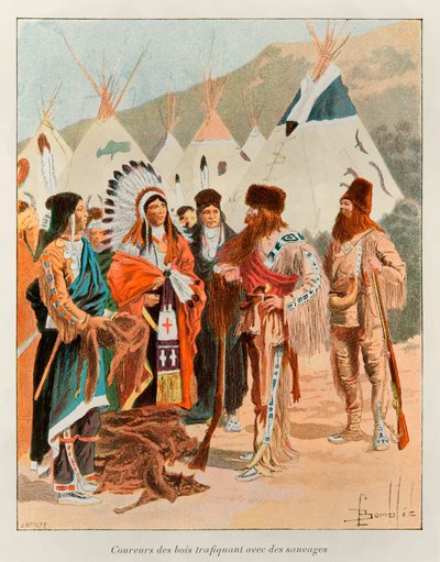 Bombled Louis (1862 - 1927); Coureur des bois salakuljettajat villien kanssa 1700-luvulla (ansastaja Kanadassa); Uuden Ranskan historia, Eugene Guenin - 1900 - Coll, osa. tekijältä Louis Charles Bombled