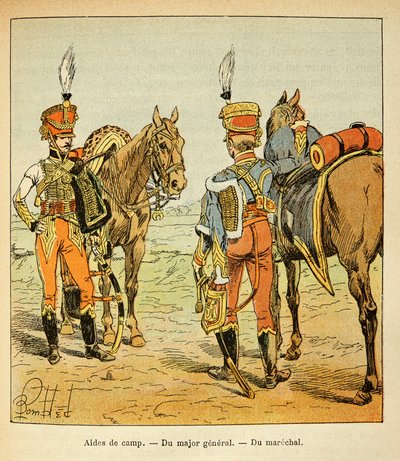 Kuvitus Bombled Louisista (1862-1927) kreivi Emmanuel de Las Casesin (1766-1842) kirjasta "Saint Helenen muistomerkki": Aide de camp of the great army: of the major general and of the marechal, yksityiskokoelma. tekijältä Louis Charles Bombled