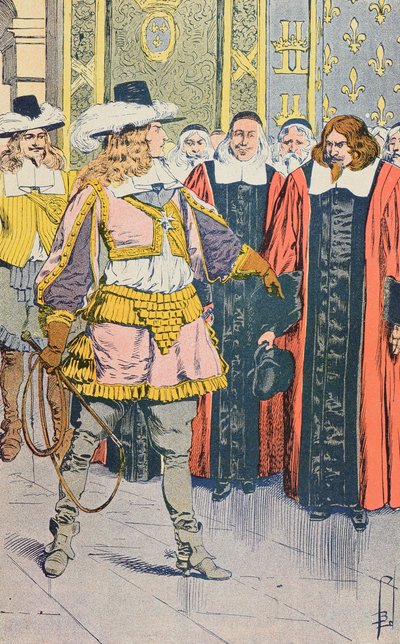 Ludvig XIV vierailemassa Ranskan parlamentissa, kuvitus Jules Micheletin Histoire de Francesta, n. 1900 tekijältä Louis Charles Bombled