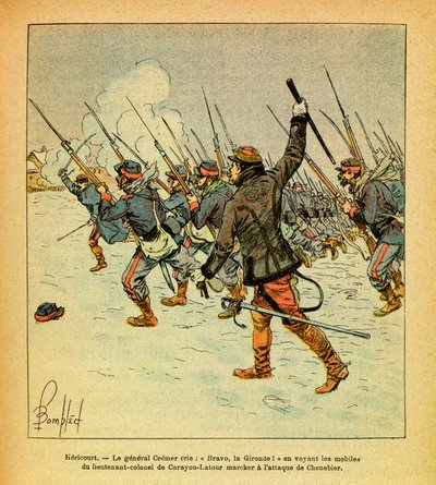Eugene Sergeantin itäinen armeija, joka tunnetaan nimellä Grenest, kuvannut Louis Bombled (1862-1927) (Ranskan ja Saksan sota; kampanja 1870 -1871): Tammikuu 1871, Hericourt, kenraali Cremer huutaa "Bravo, La Gironde" nähdessään everstiluutnantin motiivit tekijältä Louis Charles Bombled