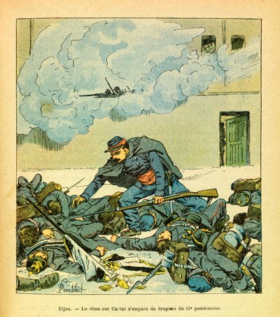 Eugene Sergeantin itäarmee, joka tunnetaan nimellä Grenest, kuvittanut Louis Bombled (1862-1927) (Ranskan ja Saksan sota; kampanja 1870 -1871): Dijon, tammikuu 1871, metsästäjä Victor Curtat takavarikoi 61 Pomeranian lipun, yksityinen Kokoelma tekijältä Louis Charles Bombled