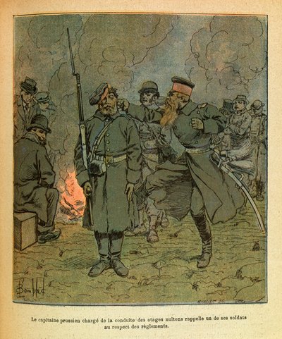 Eugene Sergeantin itäinen armee, joka tunnetaan nimellä Grenest, kuvannut Louis Bombled (1862-1927) (Ranskan ja Saksan sota; kampanja 1870-1871): Nuits Saint Georgesin panttivankien käytöksestä vastaava preussilainen kapteeni muistaa yhden hänen sotilaista tekijältä Louis Charles Bombled