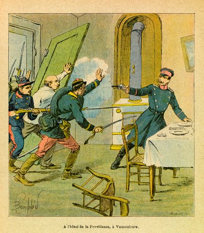 Eugene Sergeantin itäinen armee, joka tunnetaan nimellä Grenest, kuvannut Louis Bombled (1862-1927) (Ranskan ja Saksan sota; kampanja 1870 -1871): Preussilainen upseeri, joka vangittiin ranskalaisista motiiveista Vaucouleursissa, yksityinen kokoelma tekijältä Louis Charles Bombled