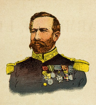 Louis Bombledin (1862-1927) kuvittama Eugene Sergeantin Itäinen armeija, joka tunnetaan nimellä Grenest (Ranskan ja Saksan sota; kampanja 1870-1871): Kenraali Bourbakin (1816-1897) muotokuva, yksityiskokoelma. tekijältä Louis Charles Bombled