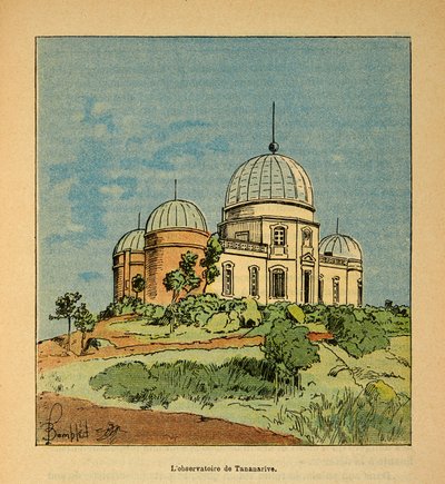 Madagaskarin sota - Henri Galli dit Galllichetin (1854-1922) ranskalaisten tutkimusmatkojen anekdoottinen historia vuosien 1885-1895, kuvittaja Louis Bombled (1862-1927): Tananariven observatorio vuonna 1895, yksityinen kokoelma tekijältä Louis Charles Bombled