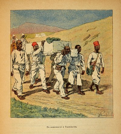 Madagaskarin sota - Henri Galli dit Galllichetin (1854-1922) ranskalaisten tutkimusretkien anekdoottinen historia vuosina 1885-1895, kuvittanut Louis Bombled (1862-1927): Yksityiskokoelma tekijältä Louis Charles Bombled