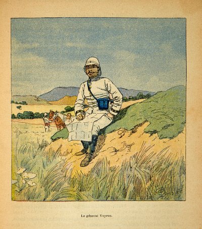 Madagaskarin sota - Henri Galli dit Galllichetin (1854-1922) ranskalaisten tutkimusretkien anekdoottinen historia, kuvittanut Louis Bombled (1862-1927): Kenraali Voyronin muotokuva (1838-1921), yksityinen kokoelma tekijältä Louis Charles Bombled