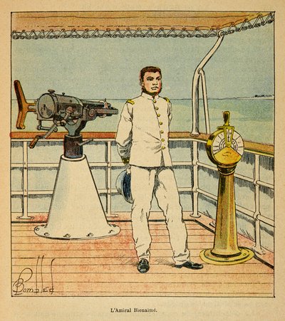 Madagaskarin sota - Henri Galli dit Galllichetin (1854-1922) ranskalaisten tutkimusmatkojen anekdoottinen historia, kuvittanut Louis Bombled (1862-1927): Admiral Bienaimen muotokuva (1843-1930), yksityinen kokoelma tekijältä Louis Charles Bombled