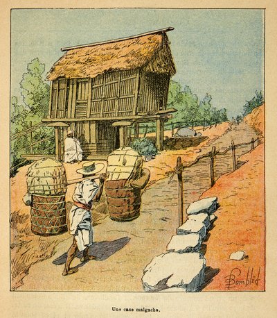 Madagaskarin sota - Henri Galli dit Galllichetin (1854-1922) ranskalaisten tutkimusmatkojen anekdoottinen historia, kuvittaja Louis Bombled (1862-1927): Madagaskarin tapaus 1800-luvulla, yksityinen kokoelma tekijältä Louis Charles Bombled