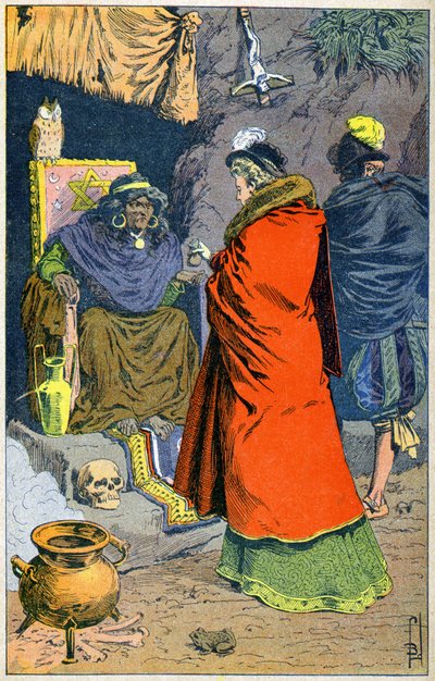 Noita, joka myy filtreitä 1500-luvulla. tekijältä Louis Charles Bombled