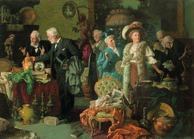 Tuntijat antiikkiliikkeessä (öljy kankaalle) tekijältä Louis Charles Moeller
