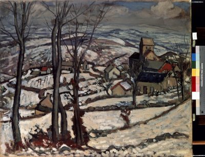 Kylä Morvanissa lumen alla. Louis Charlotin maalaus (1878-1951) tekijältä Louis Charlot
