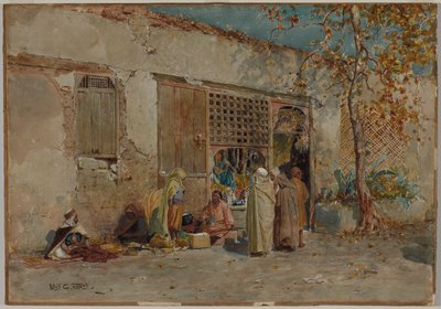 Marokkolainen kohtaus, n. 1871 (akvarelli, guassi ja grafiitti kartongille kiinnitetyllä paperimassapaperilla). tekijältä Louis Comfort Tiffany