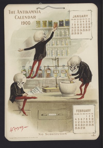 Kuvitus Antikamnia-kalenteriin, 1900 tekijältä Louis Crucius or Crusuius