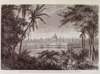 Näkymä Angkor Thomista noin 1870 - elokuvassa "" Voyage au Cambodia" - Louis Delaporte, Pariisi tekijältä Louis Delaporte