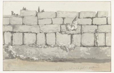 Muinaisen Mandurian kaupungin muinaisen temppelin ulkoseinän ulkopuoli Rakenne ulkopuolen mur exterior láncienne Mandurie Voyage en Italy ja Sicile et à Malte - 1778 (sarjan nimi) tekijältä Louis Ducros