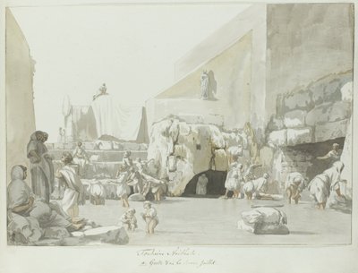 Fontein Arethuse tapasi bronin Arethuse-suihkulähde (otsikko esineessä) Matkat Italiassa, Sisiliassa ja Maltassa - 1778 (sarjan nimi) tekijältä Louis Ducros