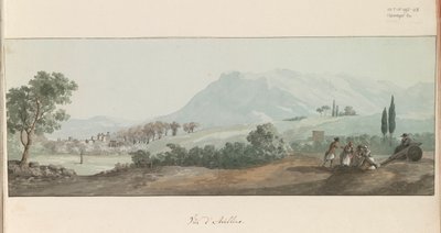 Gezicht op Avellino Näkymä Avellinosta (otsikko esineessä) Matkat Italiassa, Sisiliassa ja Maltassa - 1778 (sarjan nimi) tekijältä Louis Ducros