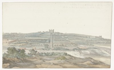 Näkymä Vedala-suurmestarin palatsille, joka sijaitsee Boschettossa Maltalla Vue de Boschetto, maison de plaisance du Grand-Maître, à 2 lieus de la ville de Malthe (otsikko esineessä) Voyage en Italy ja Sicile et à Malte - 1778 (sarjan nimi) tekijältä Louis Ducros