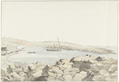 Gezicht op de haven on Luogo Vivo Kuva Luogo Vivon satamasta Matkat Italiassa, Sisiliassa ja Maltassa - 1778 (sarjan nimi) tekijältä Louis Ducros