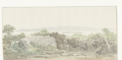 Gezicht op de ruïne van het teatteri Brindisissä Näkymä Taranton teatterin jäänteistä (otsikko esineessä) Matkat Italiassa, Sisiliassa ja Maltassa - 1778 (sarjan nimi) tekijältä Louis Ducros
