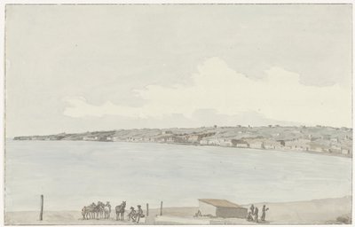 Näkymä Pausilypen niemekkeelle, jossa on kuningatar Jeannen vanha palatsi ja Sannazarin maaseutu majatalon parvekkeelta Vue du Promontoire de Pausilype, balcon de notre auberge où se trouvent l