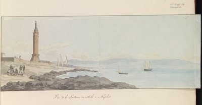 Näkymä majakasta Napolin satamapäässä Vue de la Lanterne du Mole à Naples (otsikko esineessä) Voyage en Italy ja Sicile et à Malte - 1778 (sarjan nimi) tekijältä Louis Ducros