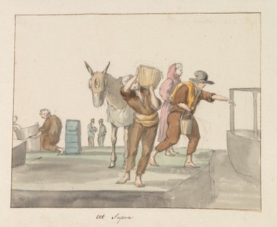 Gozon saaren perinteiset puvut Costume de Ghozo (nimi esineessä) Voyage en Italy ja Sicile et à Malte - 1778 (sarjan nimi) tekijältä Louis Ducros