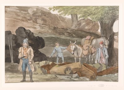 Oponthoud bij de Grotte delle Capre aan de grens bij Nemorosa en Fredda Pysähdy delle Capren luolassa Nemorosan ja Freddan kahden alueen rajoilla (otsikko esineessä) Matkat Italiassa, Sisiliassa ja Maltassa - 1778 (sarjan nimi) tekijältä Louis Ducros