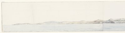 Panorama laittaa Agrigenton in de kust Etäinen näkymä Girgentin kaupunkiin ja rannikolle (otsikko esineessä) Matkat Italiassa, Sisiliassa ja Maltassa - 1778 (sarjan nimi) tekijältä Louis Ducros