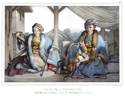 Ismael, Bey ja Mehemet Pasha, Velin poika, Thessalian pasha ja Ali Tebelenin pojanpoika (1741-1822), Janinan visiiri, kirjassa "" Matka Ateenaan ja Konstantinopoliin" tai kokoelma kreikkalaisia ja ottomaanien muotokuvia, näkymiä ja pukuja, maalattu luonnon tekijältä Louis Dupré