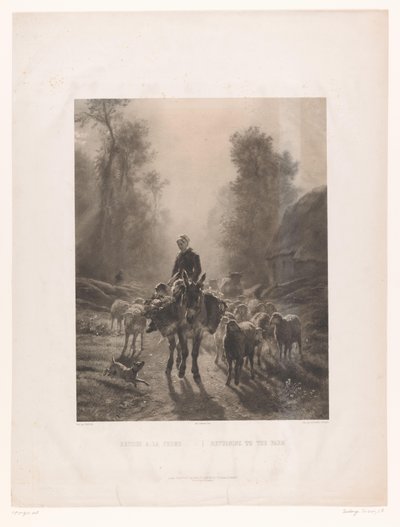 Maanviljelijä karjan kanssa palaa tilalle Return a la ferme / Paluu maatilalle (otsikko esineessä) tekijältä Louis Emmanuel Soulange Teissier