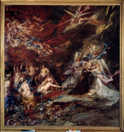 Pyhän Antoniuksen kiusaus Erakko Pyhä Antonius Suuri (251-356) (tai pyhä Antonius Erakko tai Pyhä Anthony Abbe) joutuu autiomaassa paholaisen kiusauksiin. Louis Gabriel Eugene Isabeyn (1803-1886) maalaus tekijältä Louis Eugene Gabriel Isabey