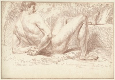 Mies alasti, makaa, kädet selän takana tekijältä Louis Fabritius Dubourg