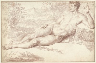 Mies alaston, kyljellään, kasvot oikealle tekijältä Louis Fabritius Dubourg