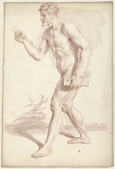 Mies alaston, kävelemässä, vasemmalla tekijältä Louis Fabritius Dubourg
