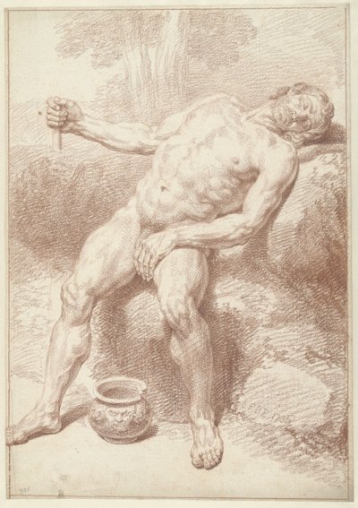 Mies alasti, istuu, makuuasennossa tekijältä Louis Fabritius Dubourg