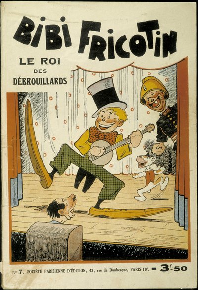 Bibi Fricotin, hustlers-kuningas (soittaa banjoa lavalla) - kansi numerosta 7. Kirjailija Louis Forton (1879-1934) tekijältä Louis Forton