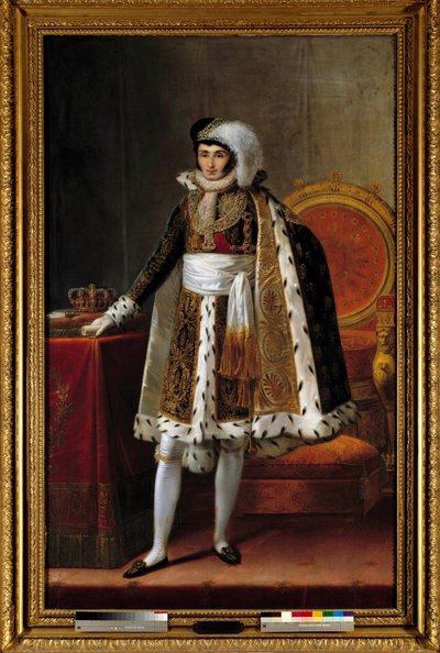 Muotokuva Westfalenin kuninkaan Jerome Bonaparten (1784-1860) jalassa. Puvussa Wesfalenin kuninkaallisen kruunun ritarikunnan komentajana, noin 1810. Louis Francois Aubryn (1767-1851) tai Francois Joseph Kinsonin (Kinsoen) (1770-1839) maalaus. tekijältä Louis Francois (attr. to) Aubry