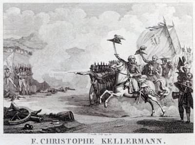 Ranskan vallankumous: "" kenraali ja marekaali Francois Christophe Kellermann (1735-1820) Valmyn taistelun aikana 20.9.1792"" Louis Francois Couchen (1782-1849) kaiverrus 1700-luvun Pariisi, Musee Carnavalet tekijältä Louis Francois Couche