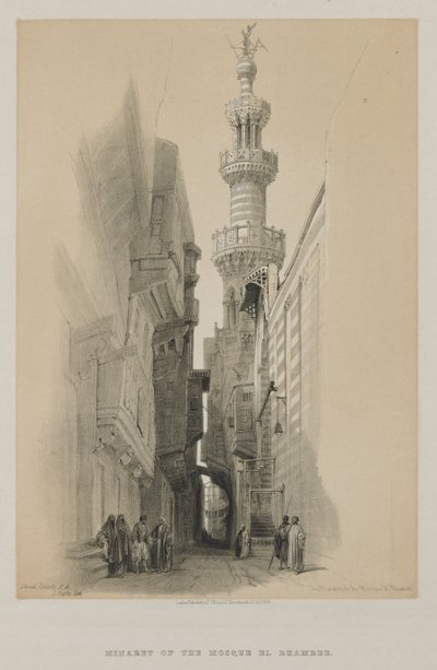 Egypti ja Nubia, osa III: El Rhamreen moskeija minareetti, 1848. tekijältä Louis Haghe