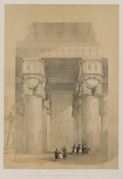Egypti ja Nubia, osa II: Näkymä Denderan temppelin portikon alta, 1849. tekijältä Louis Haghe