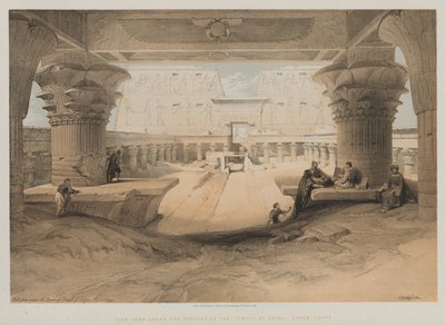 Egypti ja Nubia, osa I: Näkymä Ylä-Egyptin Edfoun temppelin portikon alta, 1847. tekijältä Louis Haghe